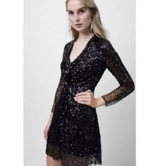 French Connection | Dresses | French Connection Black Sequin Classy Long  Sleeve Dress | Poshmark